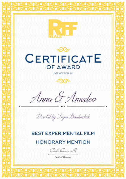 Certificate Reale Film Festival_Anna&Amedeo